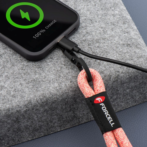 Smycz do telefonu na nadgarstek z regulacją długości Forcell F-Design L8X36 (max 18cm w pętli) różowo biała