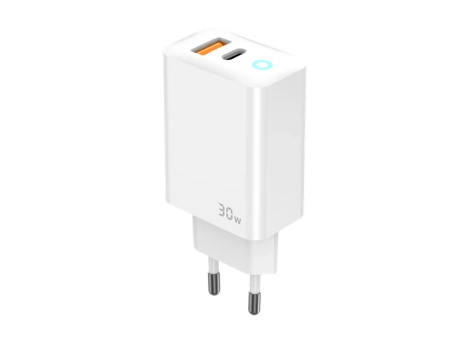 JELLICO wall charger EU13 GaN PD 30W 1xUSB-C + 1xUSB QC3.0 + cable USB-C - Lightning White