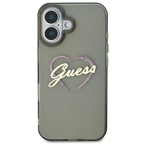 Original Handyhülle IPHONE 16 PLUS Guess Hardcase IML Heart (GUHCP16MHCHGSPK) schwarz