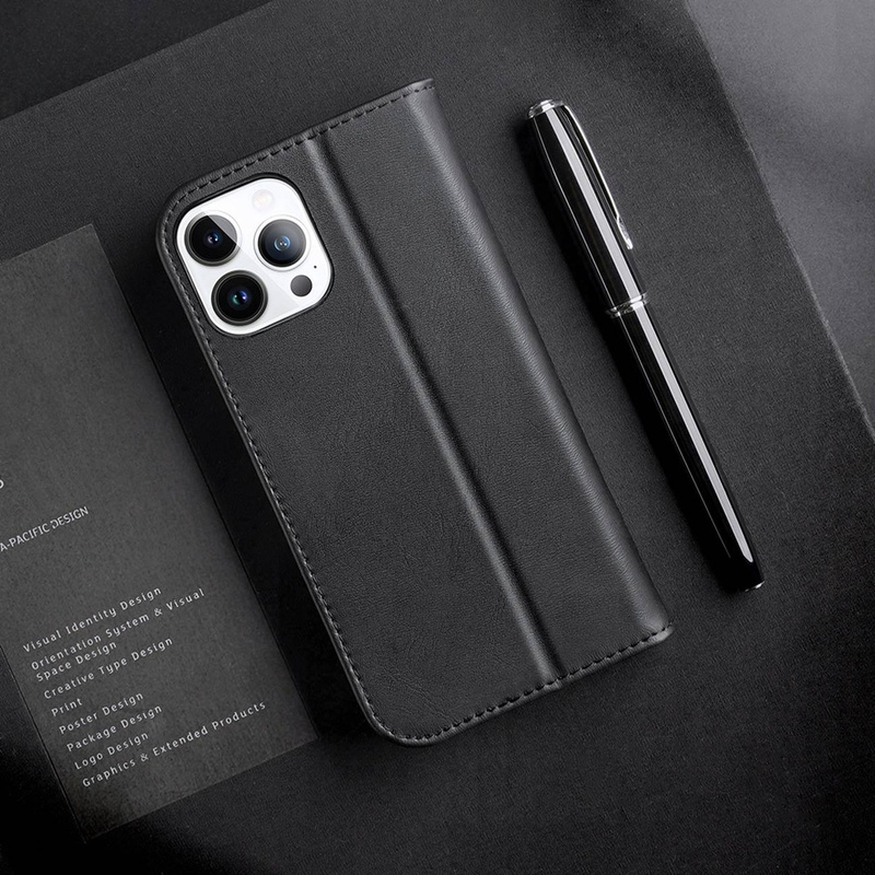 Dux Ducis Hivo echt Leder booktype case schutzhülle aufklappbare hülle für iPhone 14 Pro Max schwarz