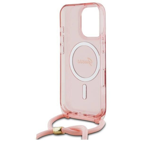 Original Handyhülle IPHONE 16 PRO MAX Guess Hardcase Crossbody Cord Script MagSafe (GUHMP16XHCTSGNSP) rosa