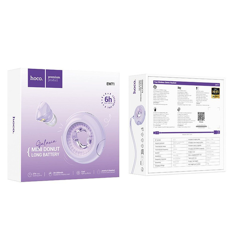 HOCO słuchawki bezprzewodowe bluetooth TWS EW71 fioletowe