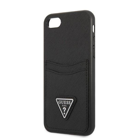 Original Handyhülle IPHONE SE 2022 / SE 2020 / 7 / 8 Guess Hardcase Saffiano Triangle Logo Cardslot schwarz