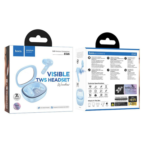 HOCO słuchawki bezprzewodowe / bluetooth stereo TWS Shadow EQ6 niebieskie