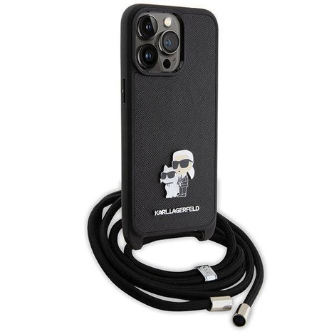 Karl Lagerfeld Crossbody Saffiano Metal Pin Karl &amp; Choupette Case for iPhone 15 Pro Max - Black