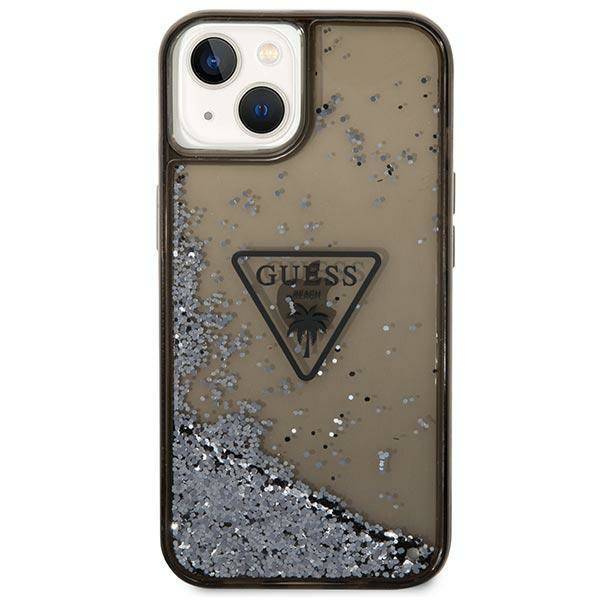 Original Case IPHONE 14 PLUS Guess Hardcase Liquid Glitter Palm Collection transparent black