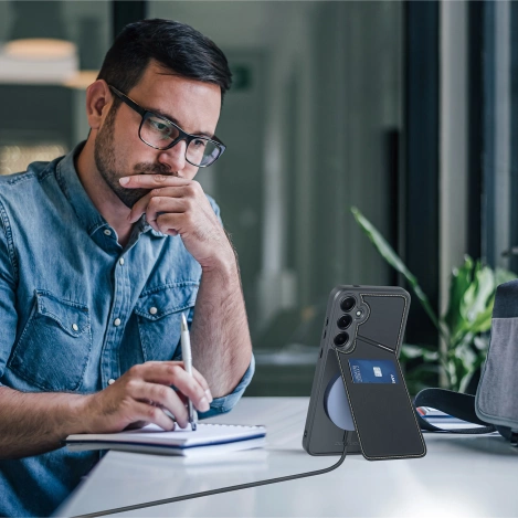 Etui Dux Ducis Rafi II na Samsung Galaxy S25 z podstawką i portfelem - czarne