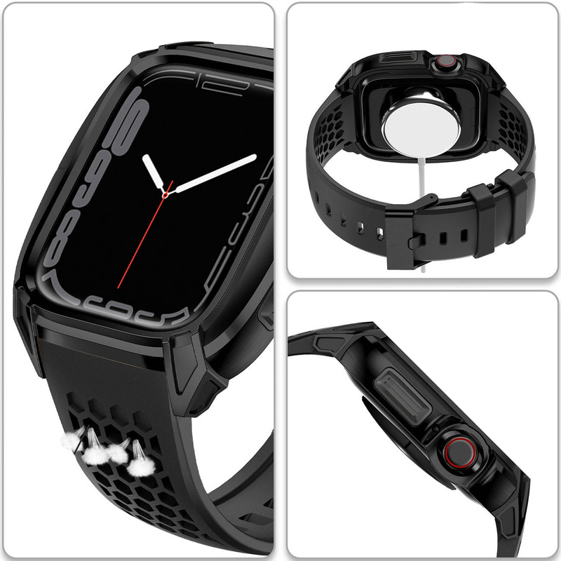 Kingxbar CYF148 2in1 Rugged Case für Apple Watch SE, 6, 5, 4 (44 mm) Edelstahl mit Armband Schwarz