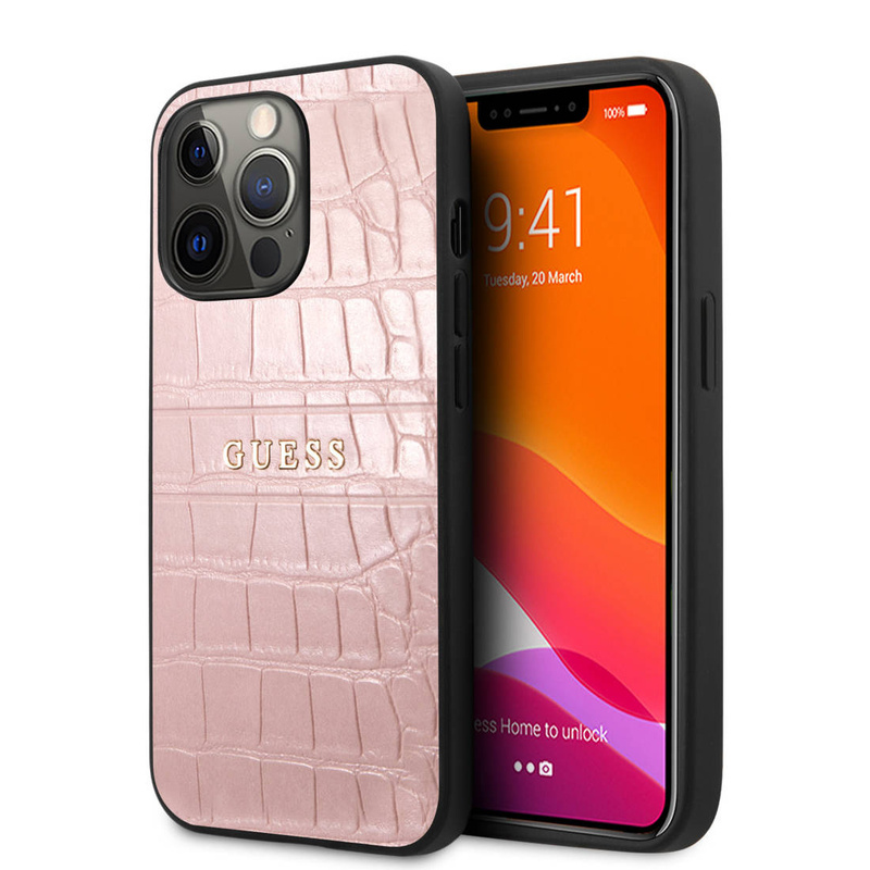 Guess nakładka do iPhone 13 Pro 6,1" GUHCP13LPCRBPI różowa hard case Croco Collection