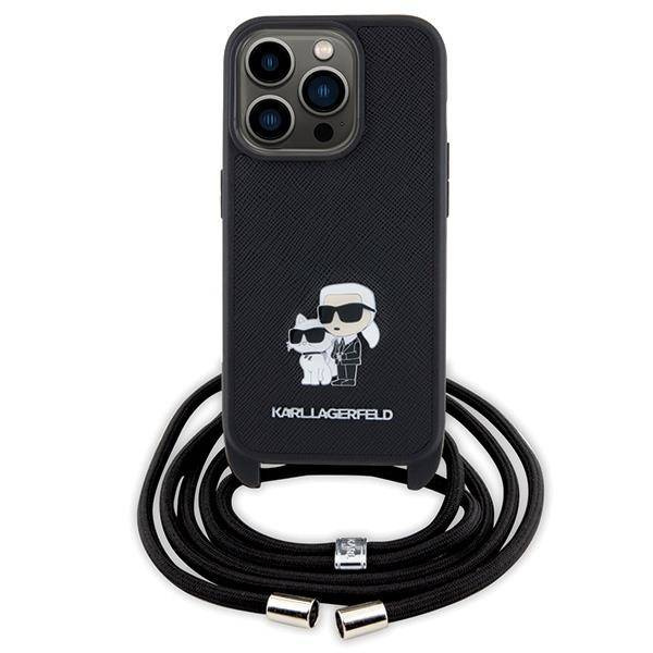 Karl Lagerfeld Crossbody Saffiano Metal Pin Karl &amp; Choupette case for iPhone 15 Pro - black
