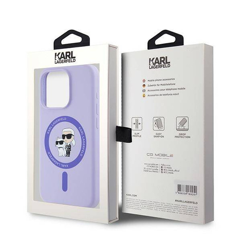 Original Handyhülle IPHONE 15 PRO Karl Lagerfeld Hardcase Silicone KC Heads Ring MagSafe (KLHMP15LSCMKCRHU) violett