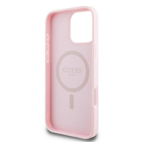 Original Handyhülle IPHONE 15 PRO MAX Guess PU Grained Gold Ring MagSafe (GUHMP15XPGHSMMP) rosa