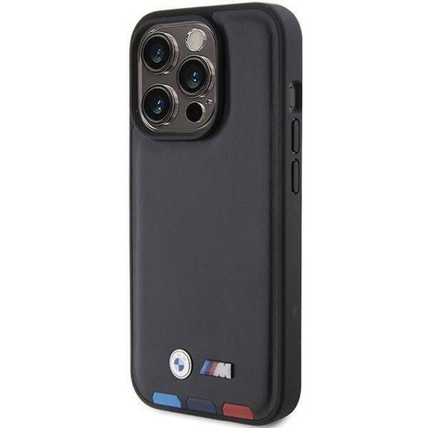 BMW BMHCP15L22PTDK iPhone 15 Pro 6,1&quot; schwarz/schwarzer Lederstempel Tricolor