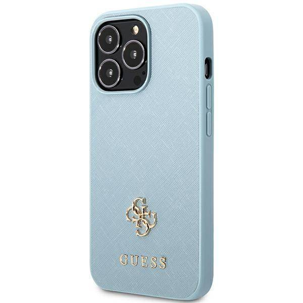 Original Handyhülle IPHONE 13 PRO Guess Hardcase Saffiano 4G Small Metal Logo (GUHCP13LPS4MB) blau