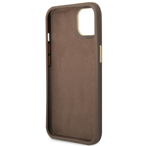 Original Case IPHONE 14 Guess Hard Case 4G Vintage Gold Logo (GUHCP14SHG4SHW) brown