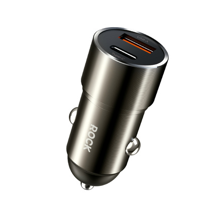 Rock Ładowarka samochodowa H20 - USB + Typ C - 15W 3A ciemnoszara