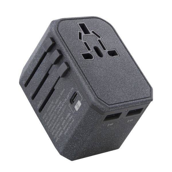 Uniq -Last. Netzwerk. Voyage World Adapter 33W + 2xUSB + PD 18W + QC 3.0 grau/anthrazit (LITHOS Collective)