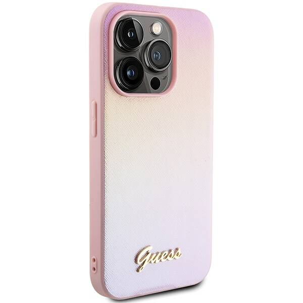 Oryginalne Etui GUESS hardcase Saffiano Iridescent Script GUHCP14LPSAIRSP do Iphone 14 Pro różowy