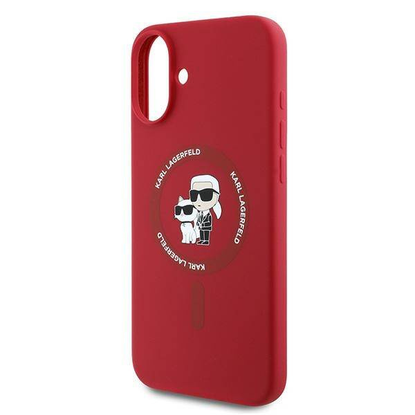 Etui Karl Lagerfeld Silicone Karl&Choupette Heads Ring MagSafe na iPhone 16 Plus - czerwone