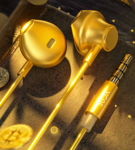 WK Design Sakin Series Kopfhörer Headset mit Fernbedienung und Mikrofon 3,5 mm Miniklinke gold (YC05)