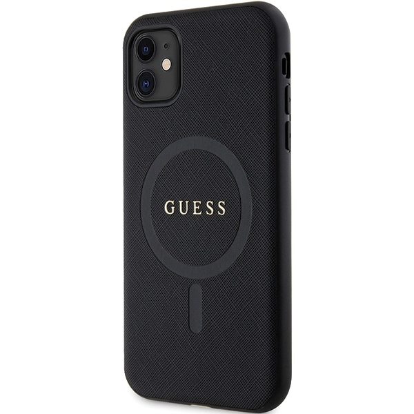 Original Handyhülle IPHONE 11 / XR Guess Hardcase Saffiano MagSafe (GUHMN61PSAHMCK) schwarz
