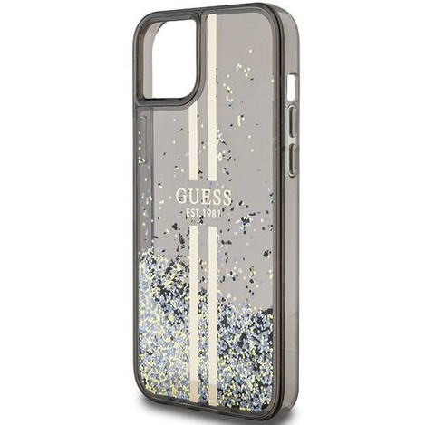 Oryginalne Etui GUESS Hardcase GUHCP15SLFCSEGK do iPhone 15 (Liquid Glitter Gold Stripes / czarny)
