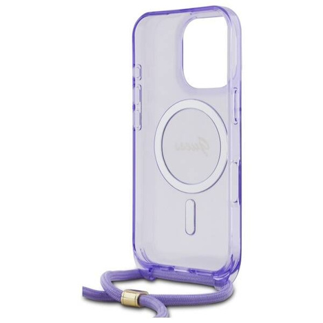 Original Case IPHONE 16 PRO MAX Guess Hardcase Crossbody Cord Script MagSafe (GUHMP16XHCTSGNSU) purple