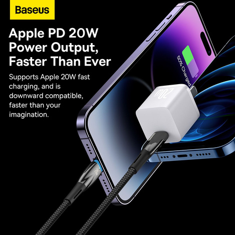 BASEUS kabel Typ C do Apple Lightning 8-pin Power delivery 20W Glimmer Series CADH000101 2m czarny