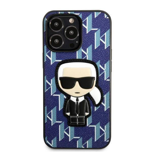 Original Handyhülle IPHONE 13 PRO MAX Karl Lagerfeld Hardcase Monogram Ikonik Patch blau