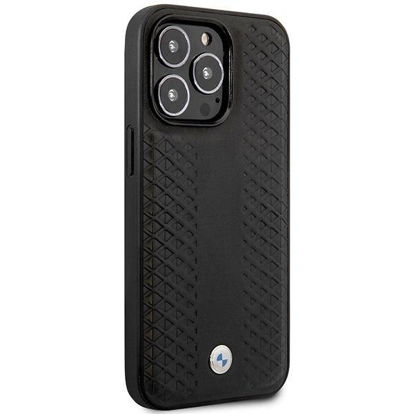 Original Handyhülle IPHONE 14 PRO MAX BMW Leather Diamond Pattern MagSafe MagSafe (BMHMP14X22RFGK) schwarz