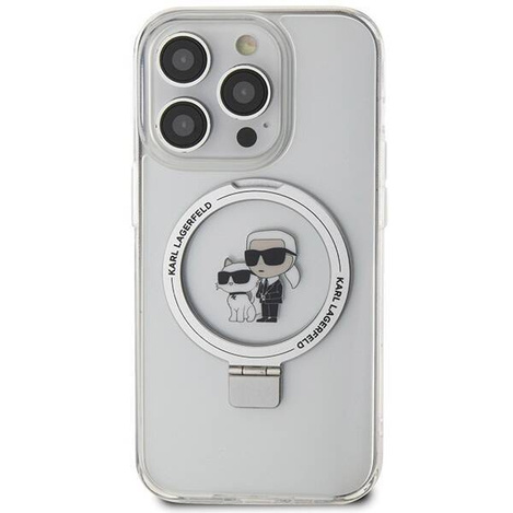Original Handyhülle IPHONE 15 PRO MAX Karl Lagerfeld Hardcase Ring Stand Karl&Choupettte MagSafe weiß