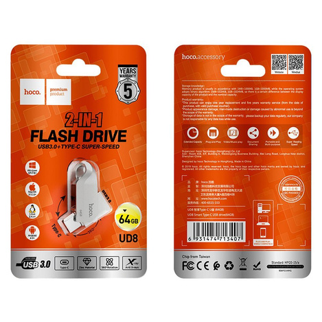 HOCO pendrive USB A + USB C UD8 64GB USB3.0