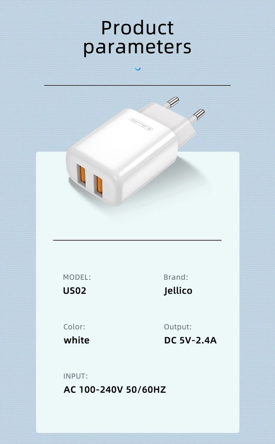 JELLICO Netz-Ladegerät EU02 2.4A 12W 2xUSB weiss