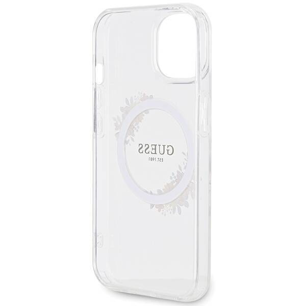 Oryginalne Etui GUESS Hardcase GUHMP15SHFWFCT do iPhone 15 (Kompatybilny z Magsafe / Flowers Wreath / transparent)