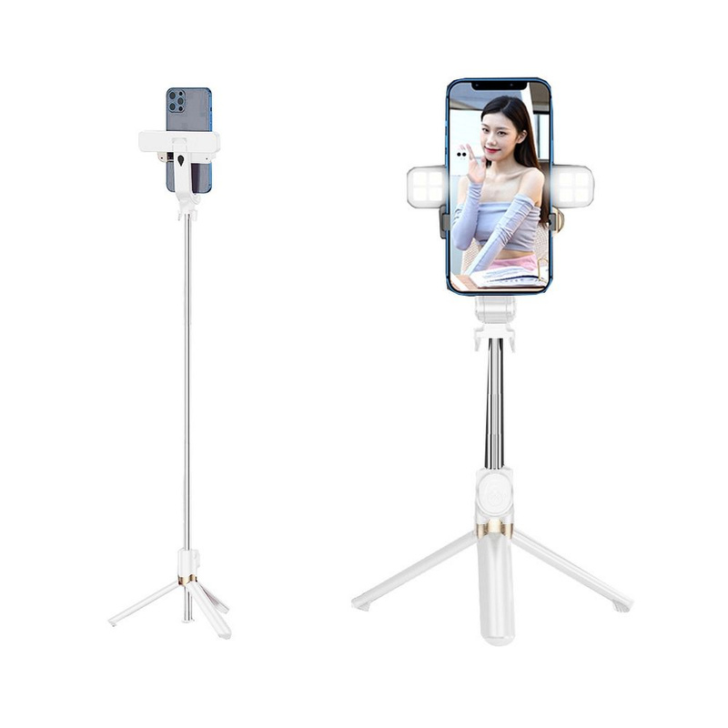 Zestaw / uchwyt selfie z pilotem na bluetooth tripod LED  SSTR-20 biały