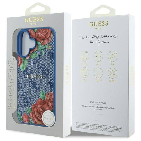 Original Handyhülle IPHONE 16 Guess Hardcase 4G Flowers Print MagSafe (GUHMP16SP4ROPEMCB) blau