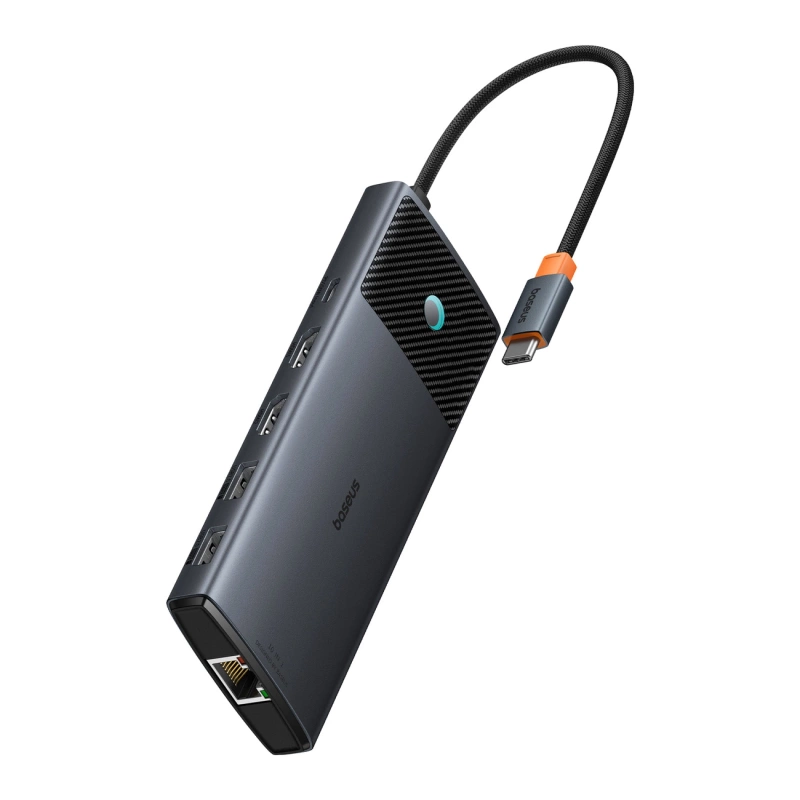 HUB 10in1 Baseus Metal Gleam Series USB-C zu USB-C PD / USB-C / 3x USB-A / 2x HDMI / RJ-45 / SD / TF - Schwarz