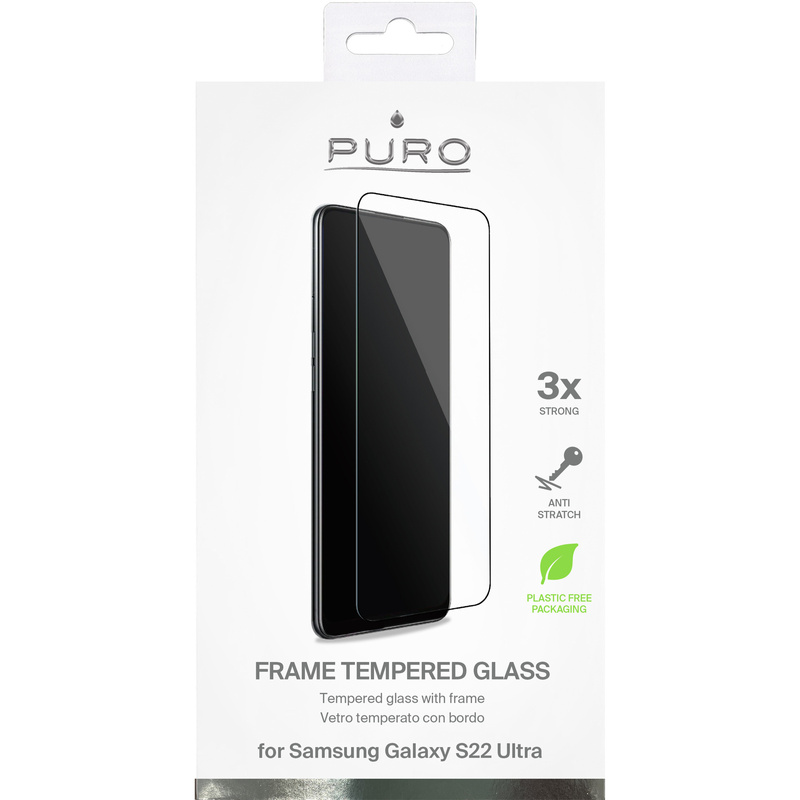 PURO Frame Tempered Glass - Szkło ochronne hartowane na ekran Samsung Galaxy S22 Ultra (czarna ramka)