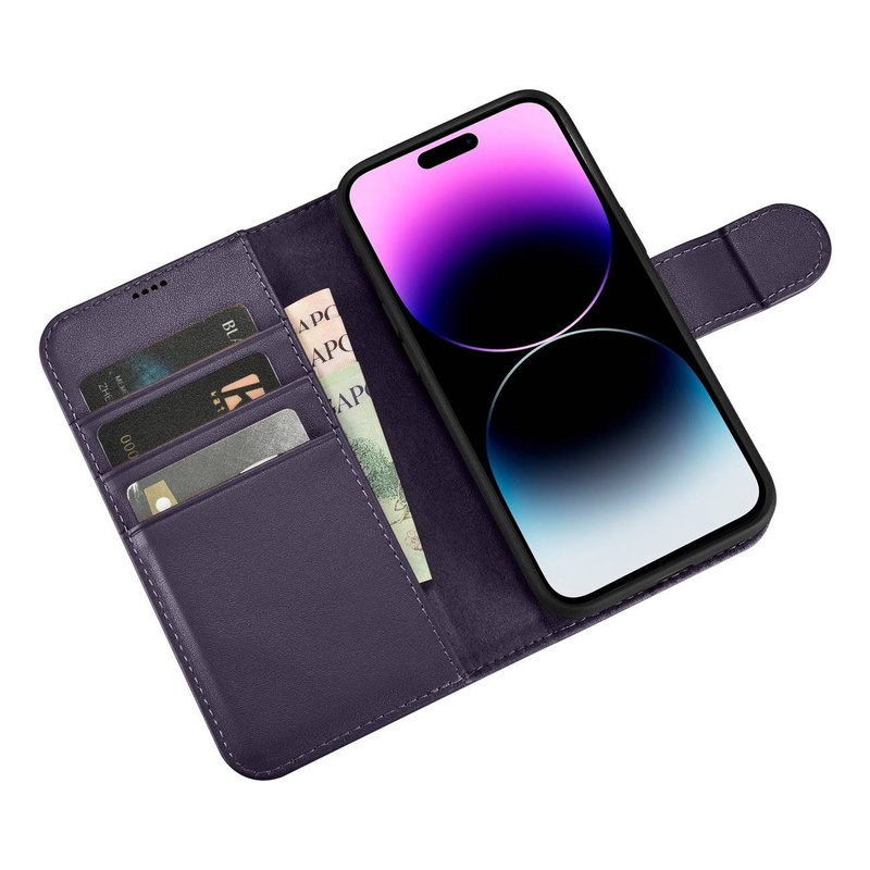 iCarer Wallet Case 2in1 iPhone 14 Pro Flip Leather Cover Anti-RFID dark purple (WMI14220726-DP)