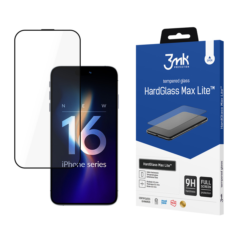 3MK HardGlass Max Lite iPhone 16 Pro 6.3 czarny/black, Fullscreen Glass Lite