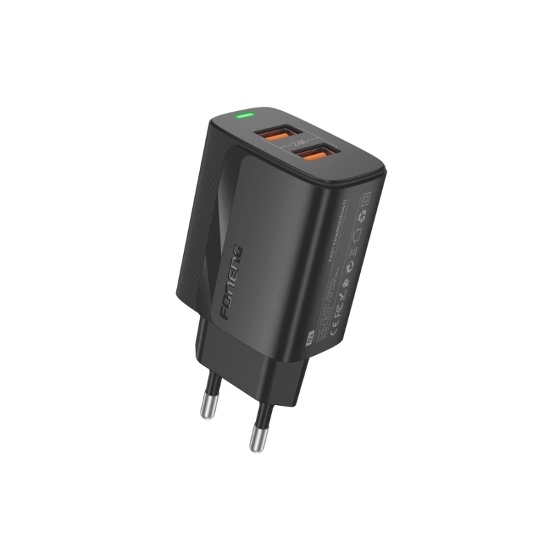 FONENG ładowarka sieciowa EU63 2.4A 12W 2xUSB + kabel USB-C Czarny
