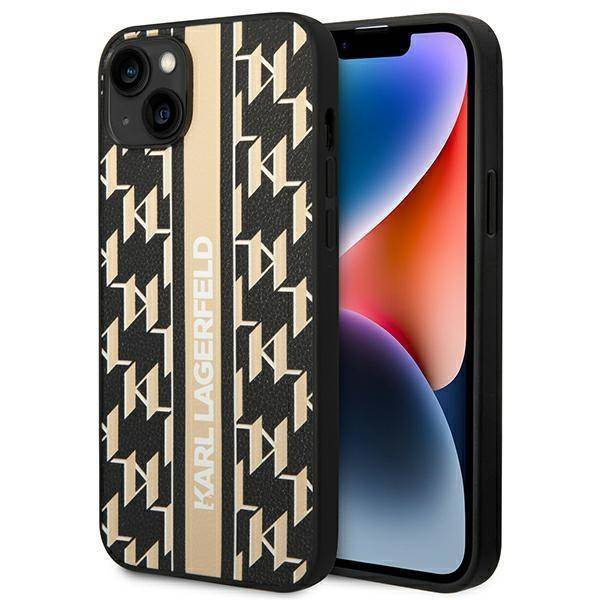 Original Handyhülle IPHONE 14 PLUS Karl Lagerfeld Hardcase Monogram Stripe (KLHCP14MPGKLSKW) braun