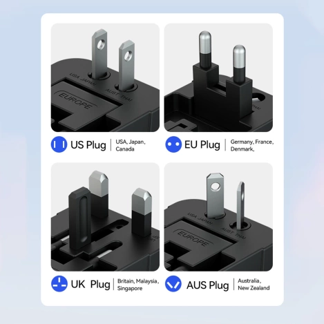 Wozinsky WUTWC Reiseadapter universal 24W EU / US / AUS / UK / 2x USB-A - Schwarz
