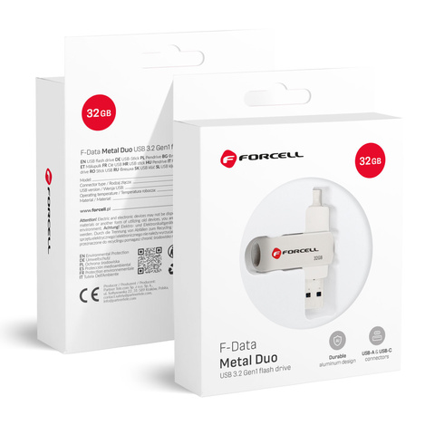 Pendrive 32GB USB 3.2 Gen 1 (USB A / USB C) Forcell F-Data Metal Duo srebrny