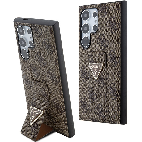 Guess GUHCS24LPGS4TDW S24 Ultra S928 braun/braun Hardcase Grip Stand 4G Triangle Strass