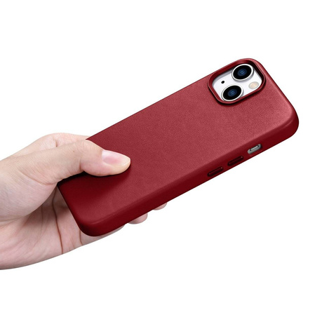iCarer Case Leather genuine leather case for iPhone 14 Plus rot () (MagSafe compatible)