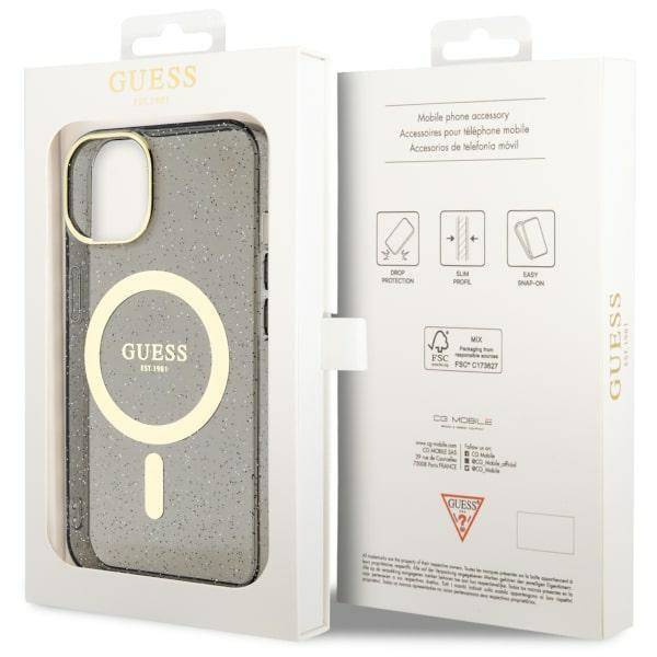 Guess GUHMP14MHCMCGK iPhone 14 Plus 6,7" schwarz/schwarze Hardcase Glitter Gold MagSafe