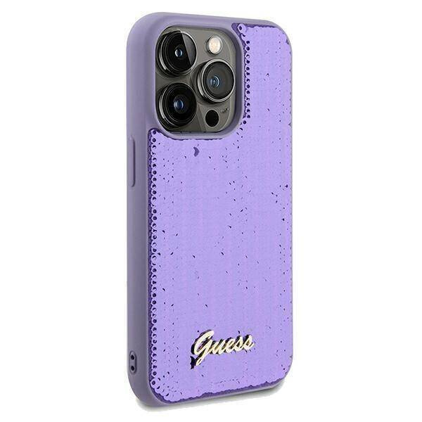 Original Handyhülle IPHONE 14 PRO Guess Hardcase Sequin Script Metal (GUHCP14LPSFDGSU) violett