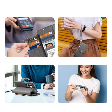 Dux Ducis Lawa Leather Case for Samsung Galaxy S25+ with Detachable Magnetic Wallet - Gray