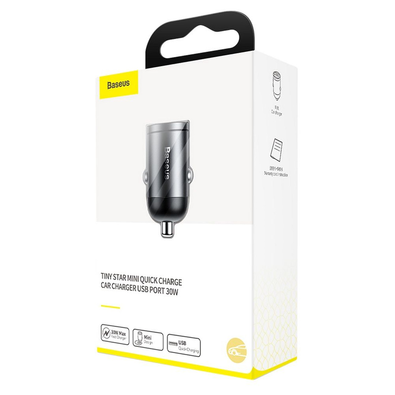 Baseus Tiny Star PPS mini inteligentna ładowarka samochodowa USB 30W Quick Charge 3.0 szary (VCHX-A0G)